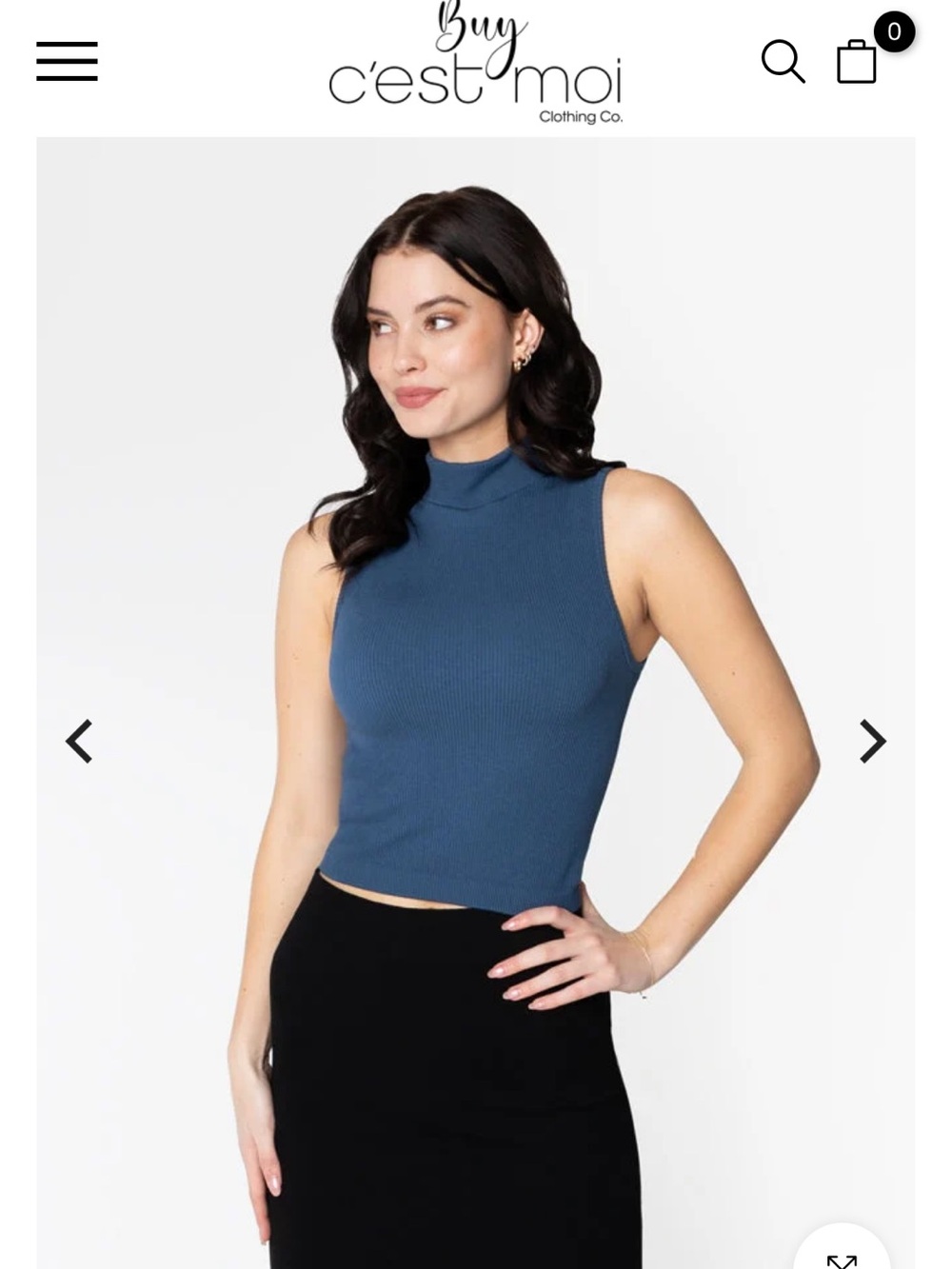 Ribbed Sleeveless Mock-Neck Tank Top - Navy